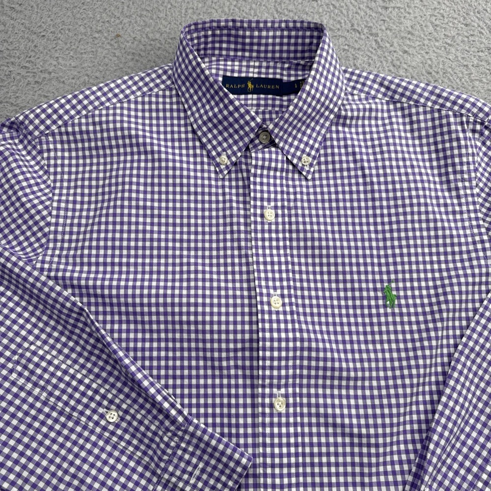 Polo Ralph Lauren Dress Shirt Mens Large Purple Check Green Pony L/S Casual